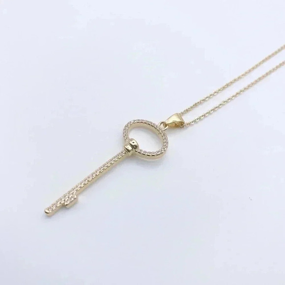 Dainty Round Key Necklace | CZ Necklace | 21st Birthday Gift | 18k Gold Plated - Picture 1 of 8